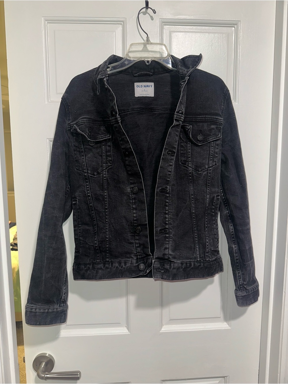 Old Navy Black Washed Denim Jacket - Classic Trucker Style